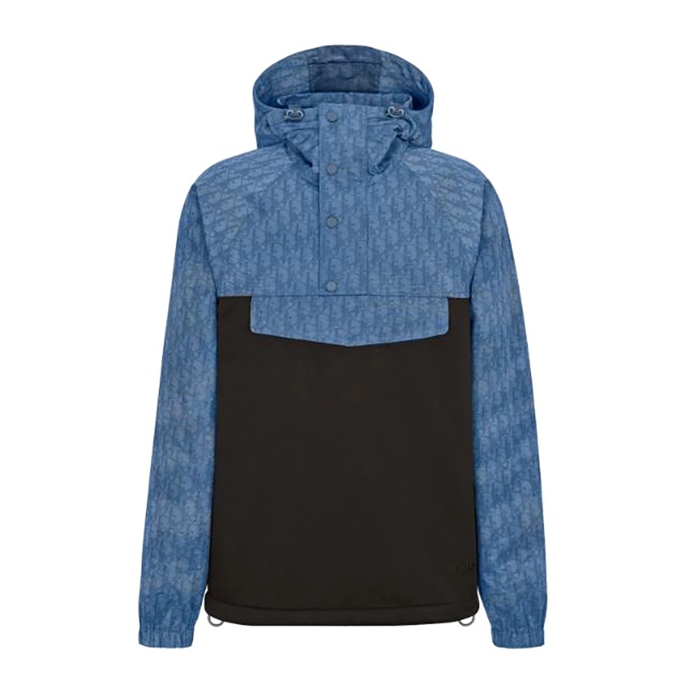 ÁO Dior Women Oblique Hooded Anorak Navy Blue and Blue Technical Cotton Jersey