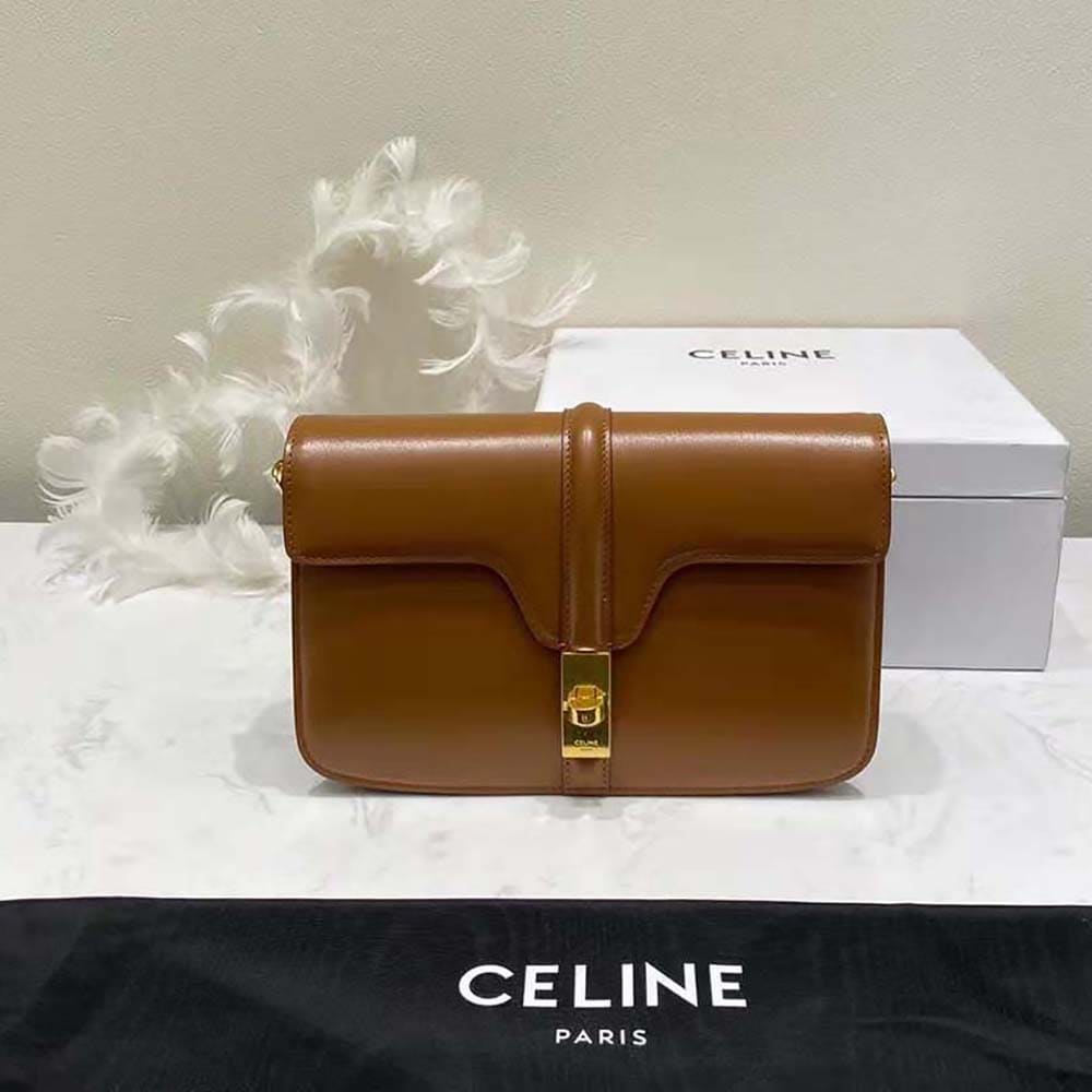 TÚI Celine Women Chain Bag 16 in Satinated Calfskin-Brown