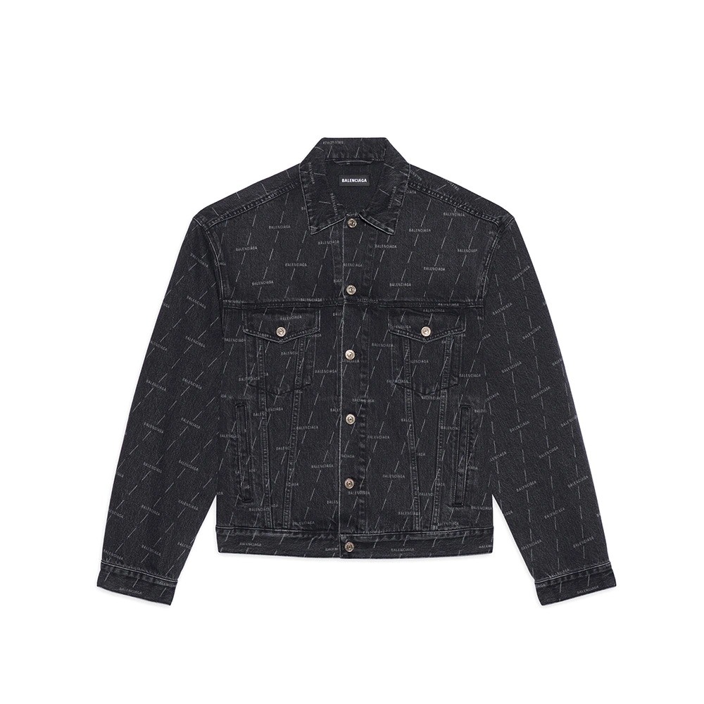 ÁO Balenciaga Large Fit Jacket in Stonewashed Black Lasered Denim