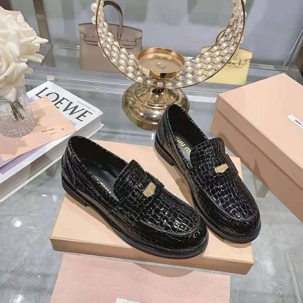 GIÀY Miu Miu Women Croco-print Leather Penny Loafers