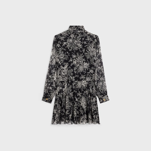 VÁY CELINE LAVALLIÈRE MINI DRESS IN SILK GEORGETTE NOIR/CRAIE