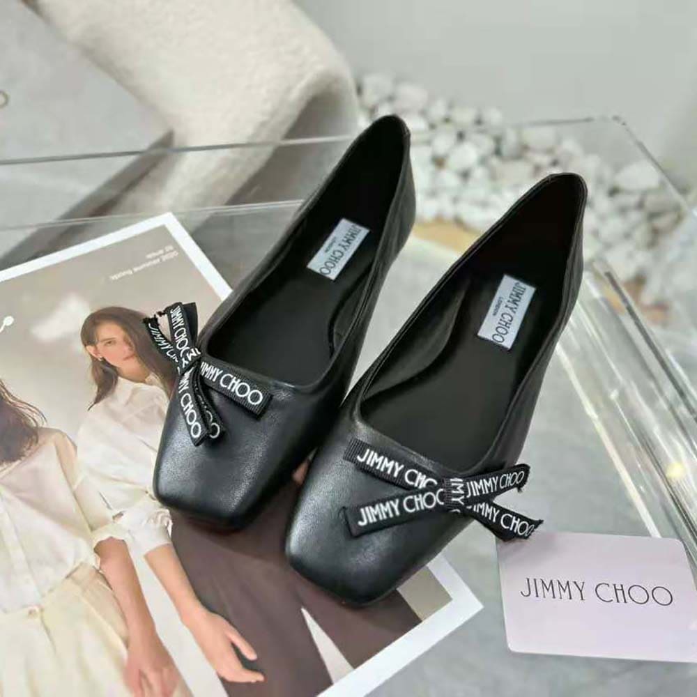 GIÀY Jimmy Choo Women Veda Ballerina Black Nappa Leather Flat Ballerina Pumps with Jimmy Choo Bow