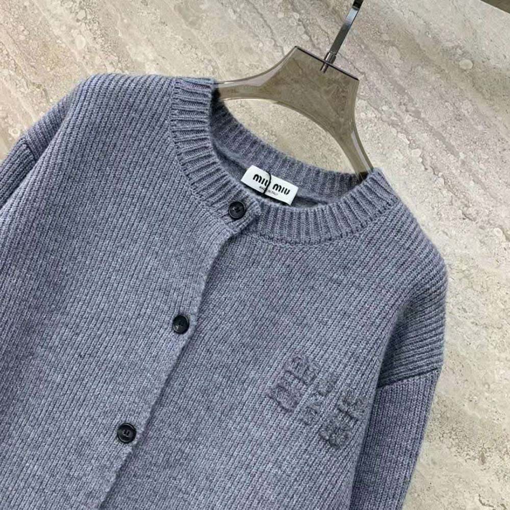 ÁO Miu Miu Women Wool and Nylon Knit Cardigan-Silver