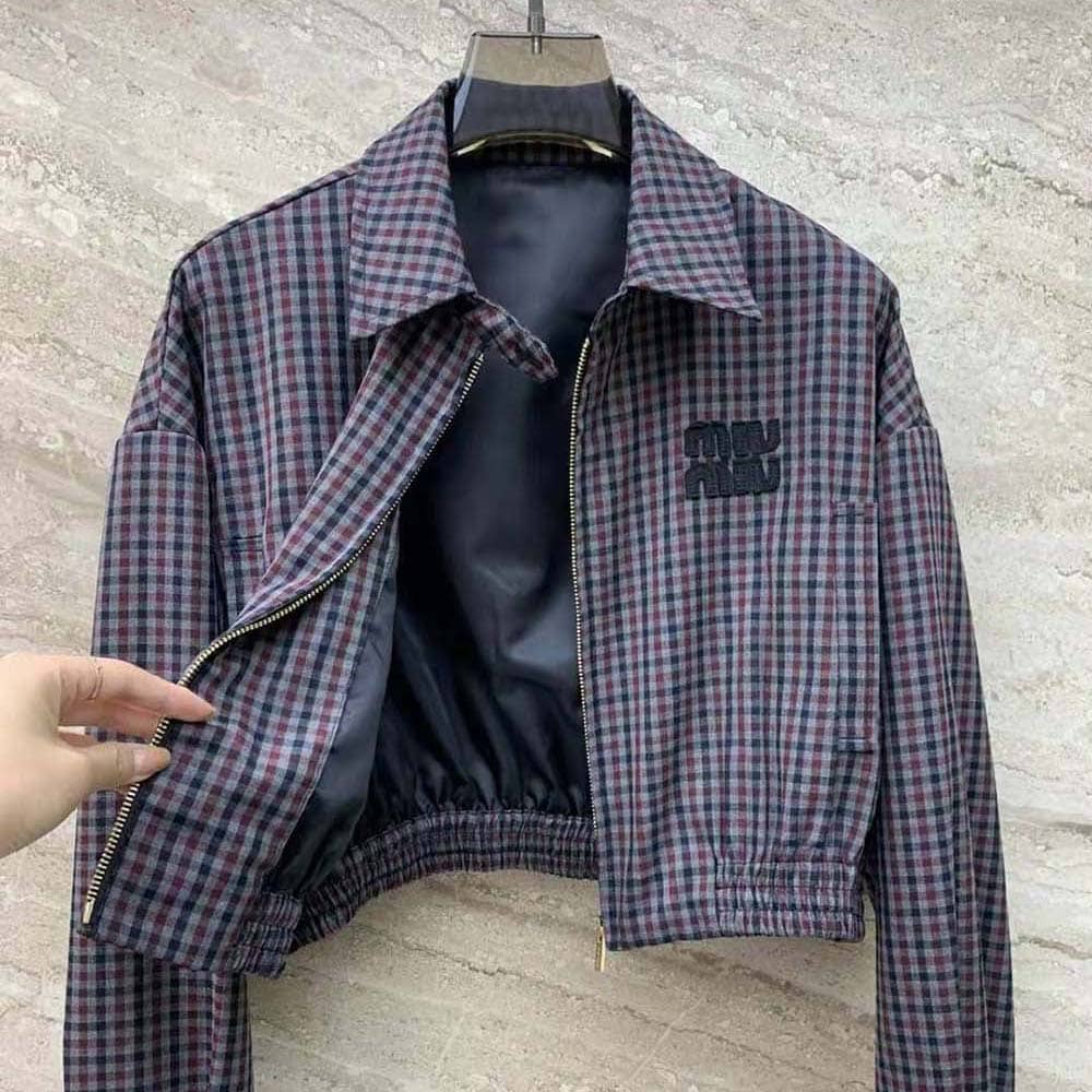 ÁO Miu Miu Women Gingham Check Blouson Jacket