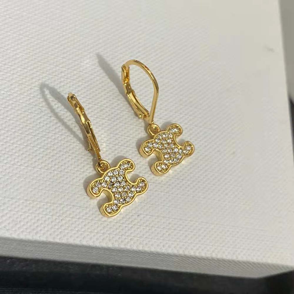 Bông tai Celine Women Triomphe Rhinestone Earrings in Brass with Gold Finish and Crystals