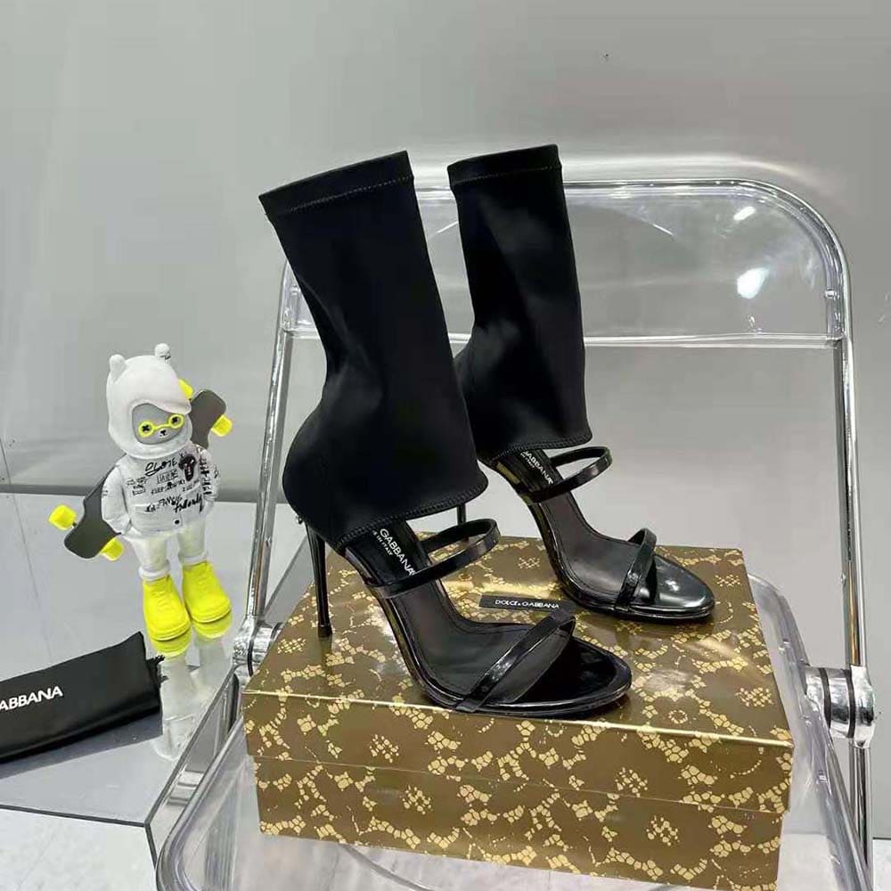 GIÀY Dolce Gabbana D&G Women Polished Calfskin and Spandex Fabric Sandals