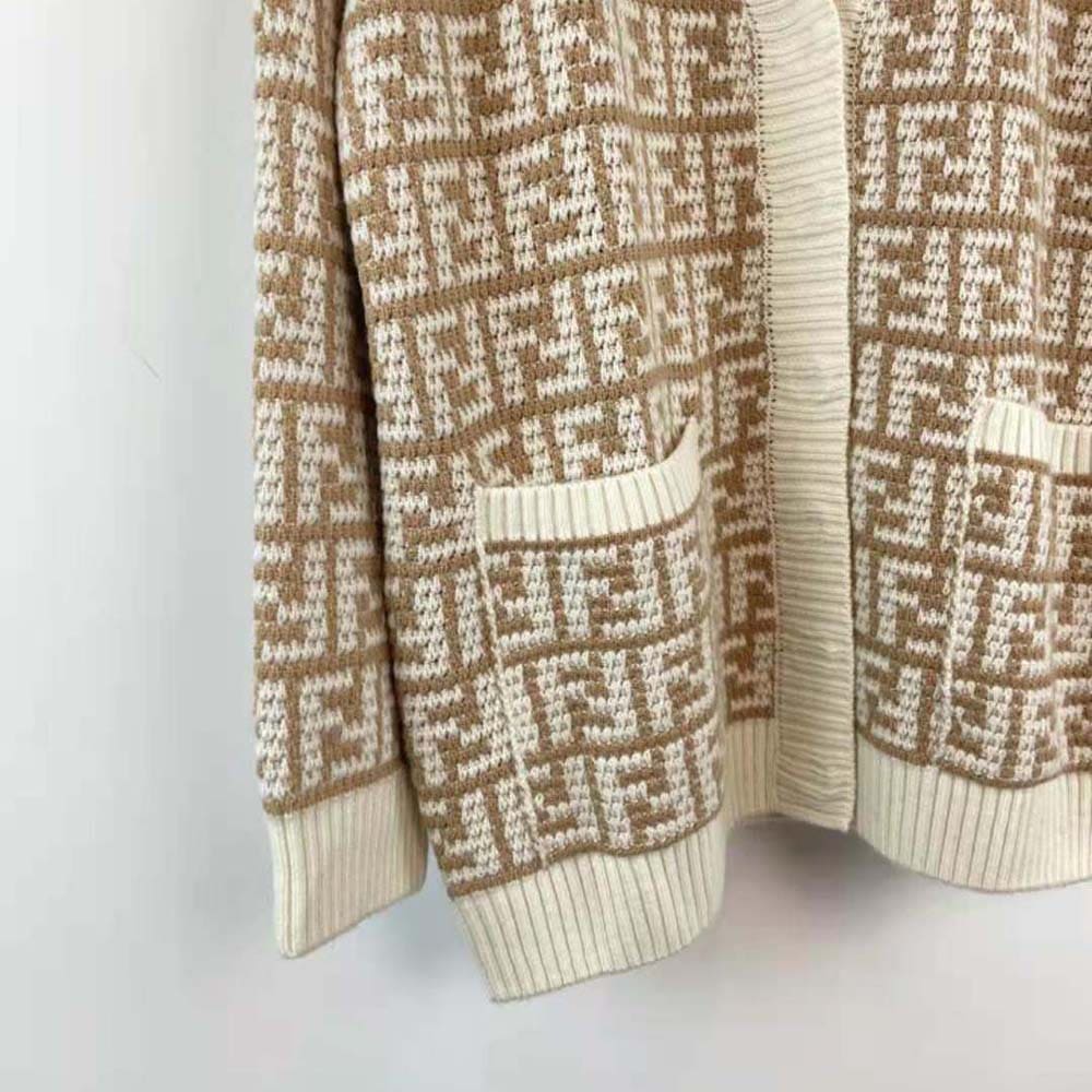 ÁO Fendi Women Brown FF Crocheted Cashmere Cardigan