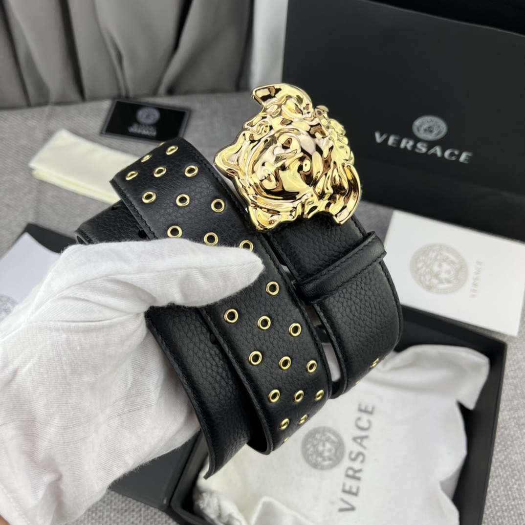 DÂY LƯNG VERSACE MEDUSA HEAD CALFSKIN LEATHER Khóa vàng