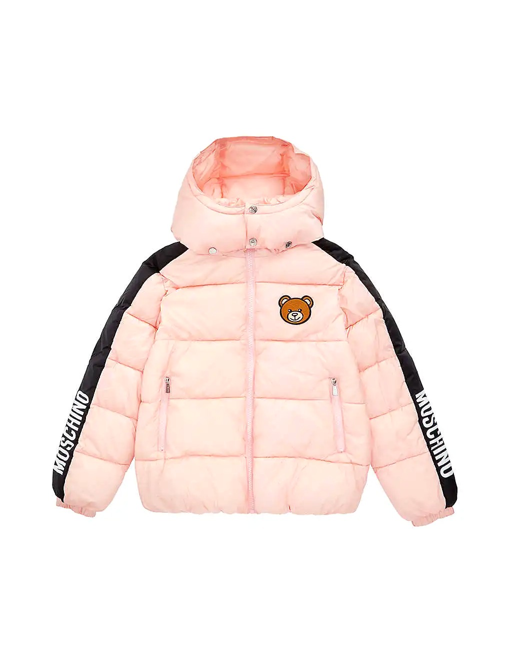 ÁO MOSCHINO Teddy bear-appliqué logo-tape padded shell jacket 8-14 years
