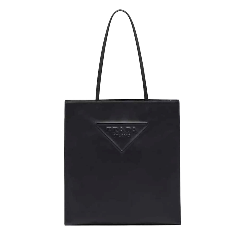 TÚI Prada Women Leather Tote Bag with Embossed Triangle Logo-Black