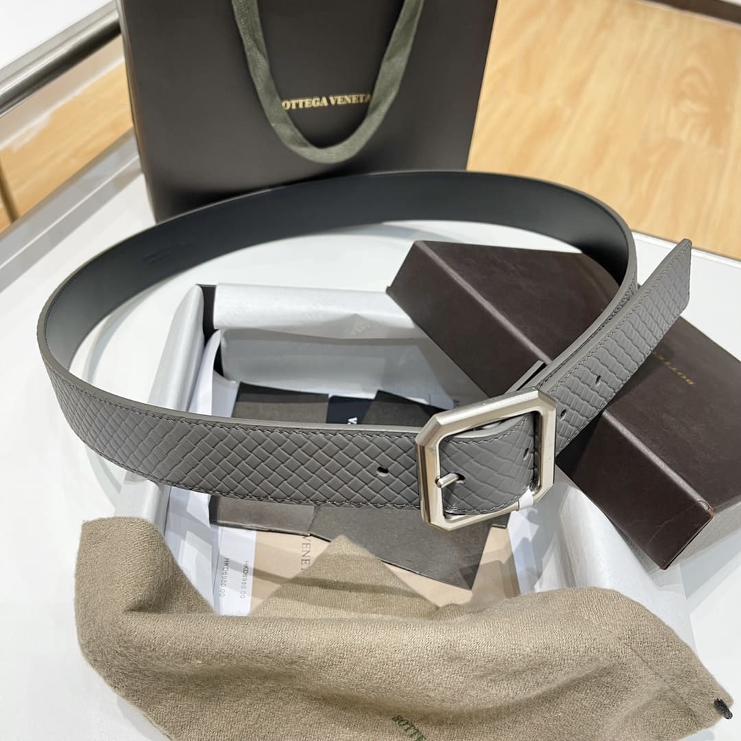 DÂY LƯNG BOTTGA VENETA GRAY INTRECCIATO LEATHER Khóa bạc