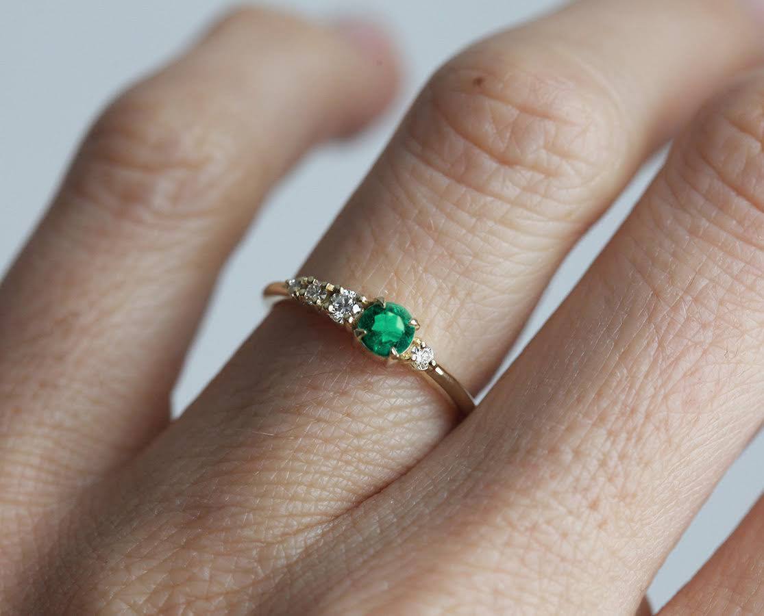 EMERALD DIAMOND CLUSTER RING ENGAGEMENT RING 14K YELLOW GOLD