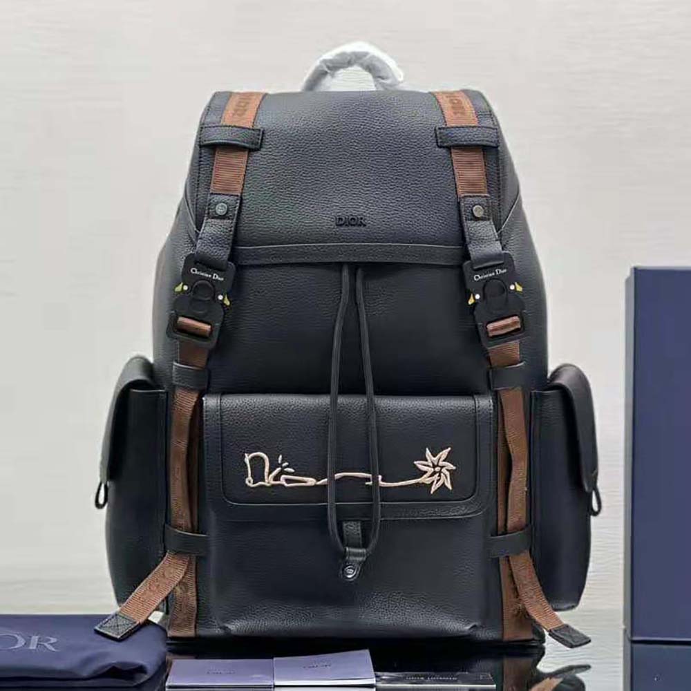 BALO Dior Hit the Road Cactus Jack Dior Backpack Black Grained Calfskin with Embroidered Signature