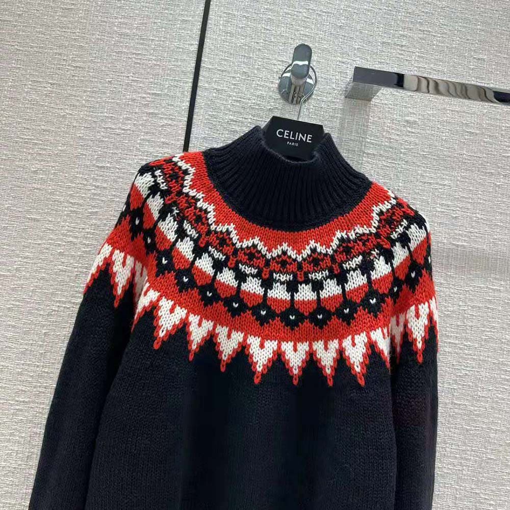ÁO Celine Women High-Neck Sweater in Fair Isle Cashmere