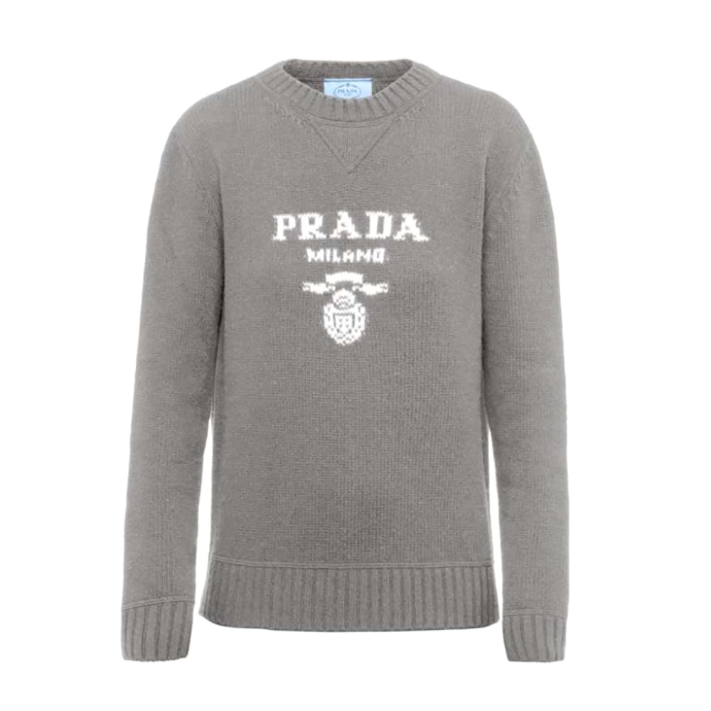 ÁO Prada Cashmere and Wool Prada Logo Crew-Neck Sweater-Silver SS2022