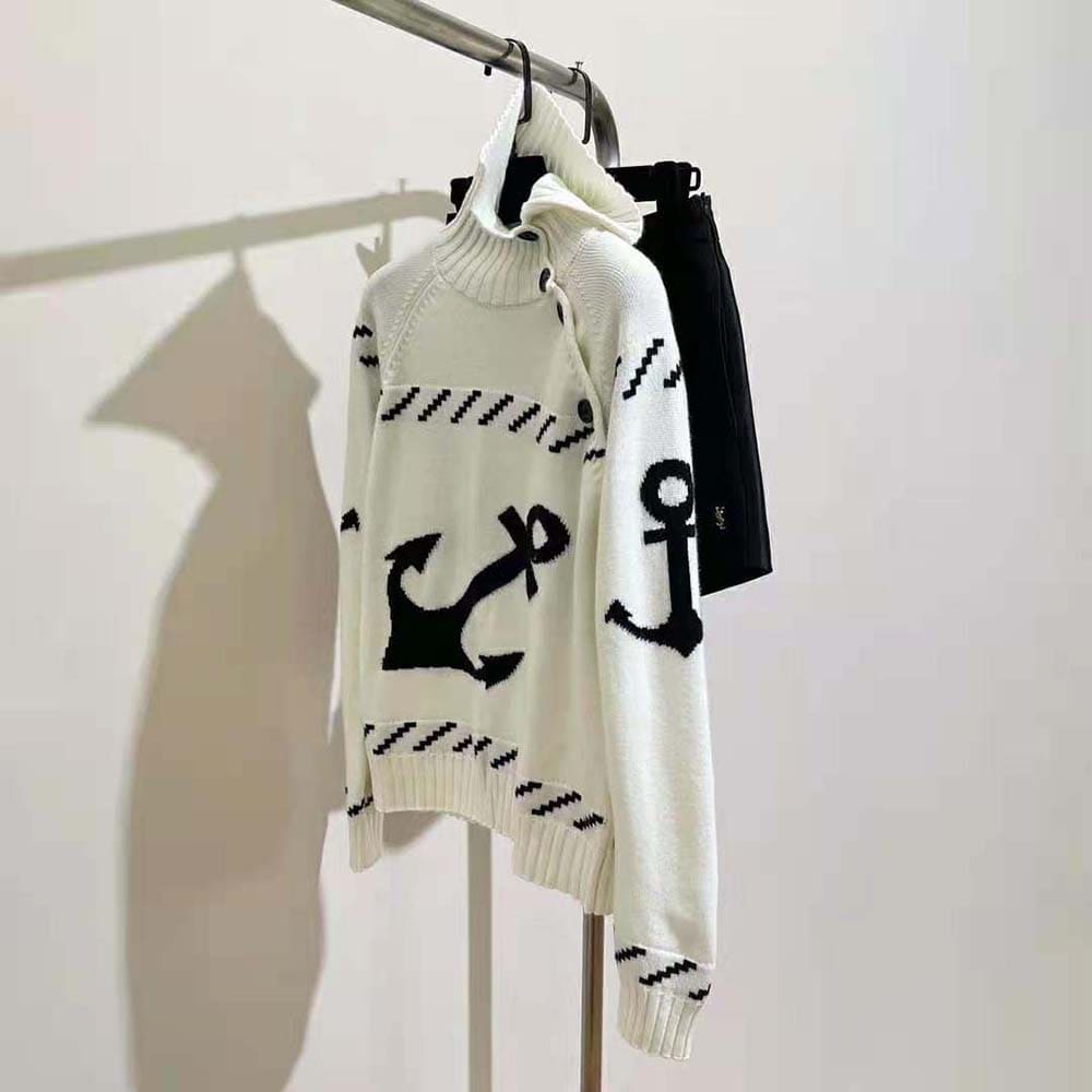 ÁO Dior Turtleneck Sweater Ecru and Navy Blue Wool and Cashmere Knit with Signature