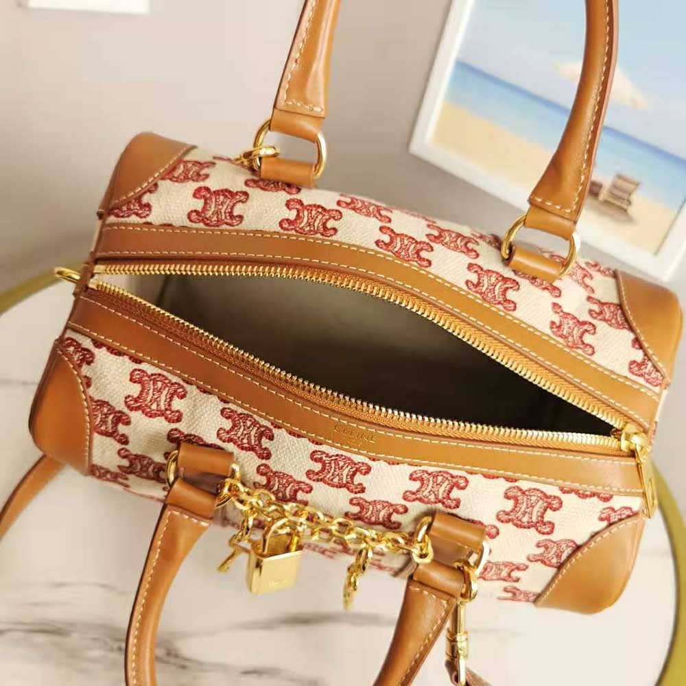 TÚI Celine Women Small Boston Bag in Textile With Triomphe Embroidery