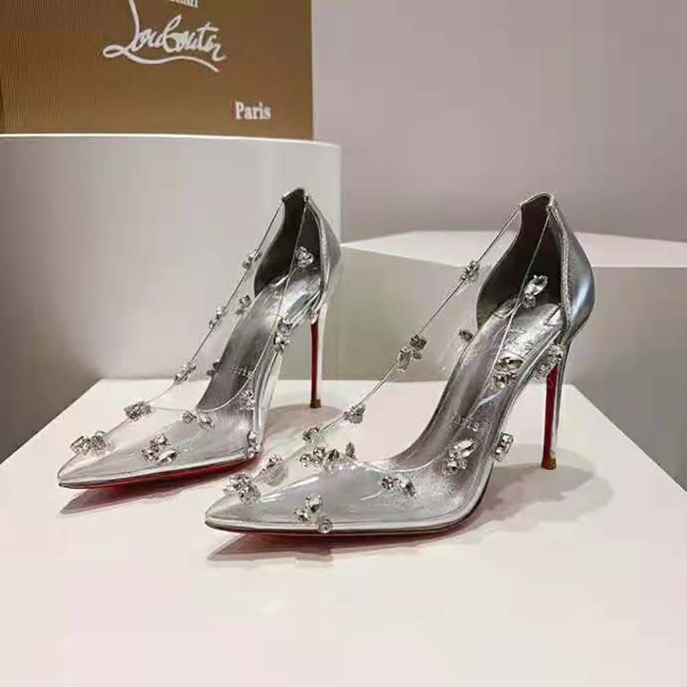 GIÀY Christian Louboutin Women Degraqueen Pump with PVC and Iridescent Nappa Leather-Silver