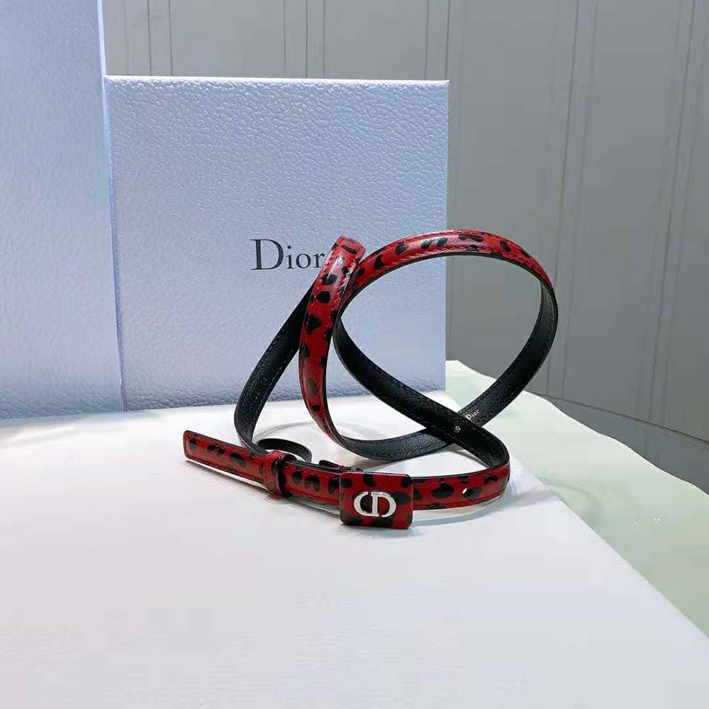 DÂY LƯNG Dior Women Bobby Belt Fuchsia and Black D-Leopard Print Smooth Calfskin-12 MM