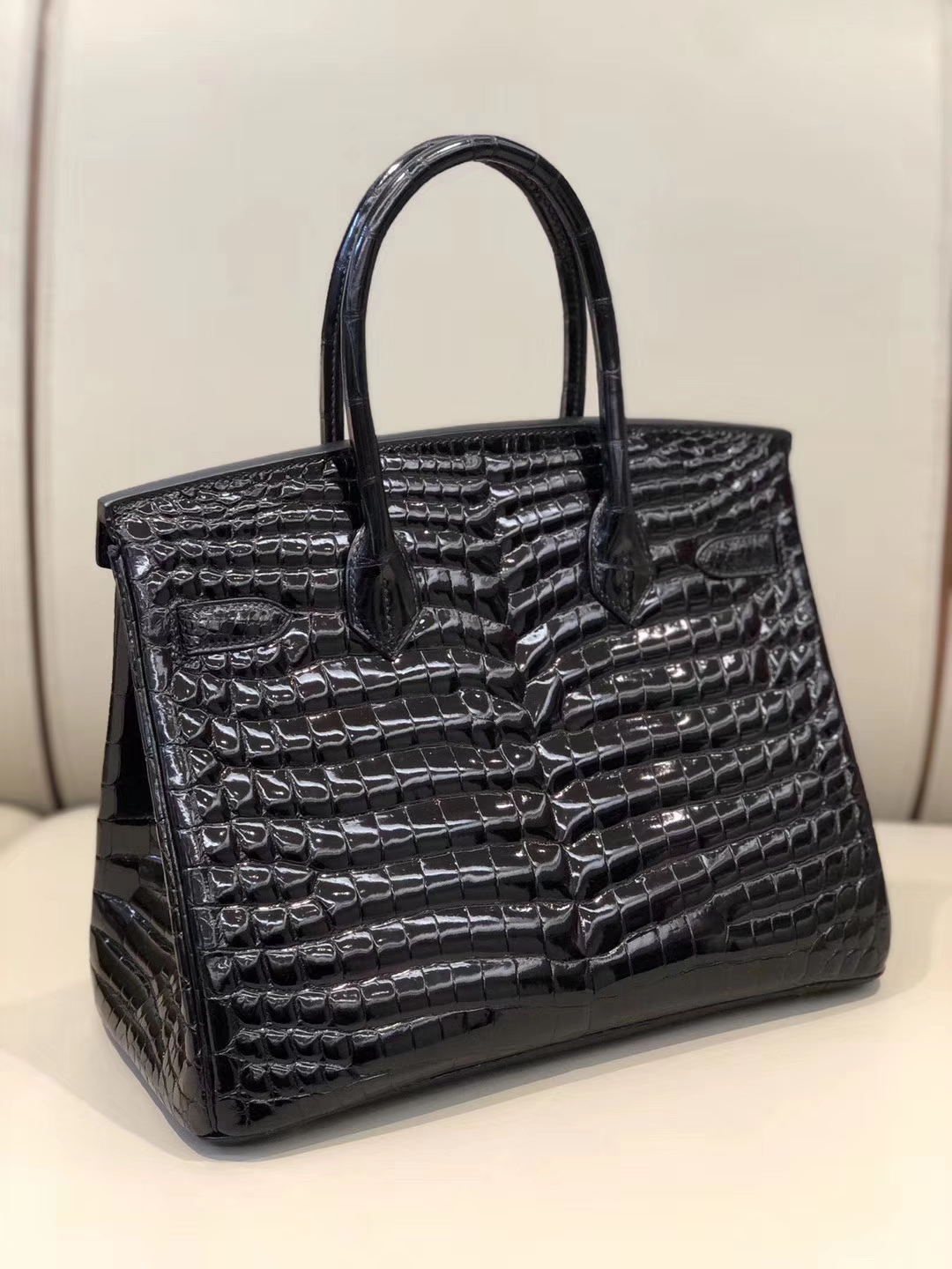 TÚI HERMES Birkin 30CM da cá sấu đen bóng crocodile leather