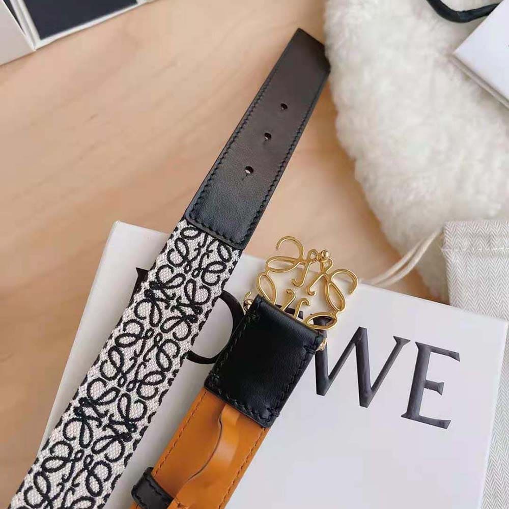 DÂY LƯNG Loewe Women Anagram Belt in Jacquard and Calfskin Black