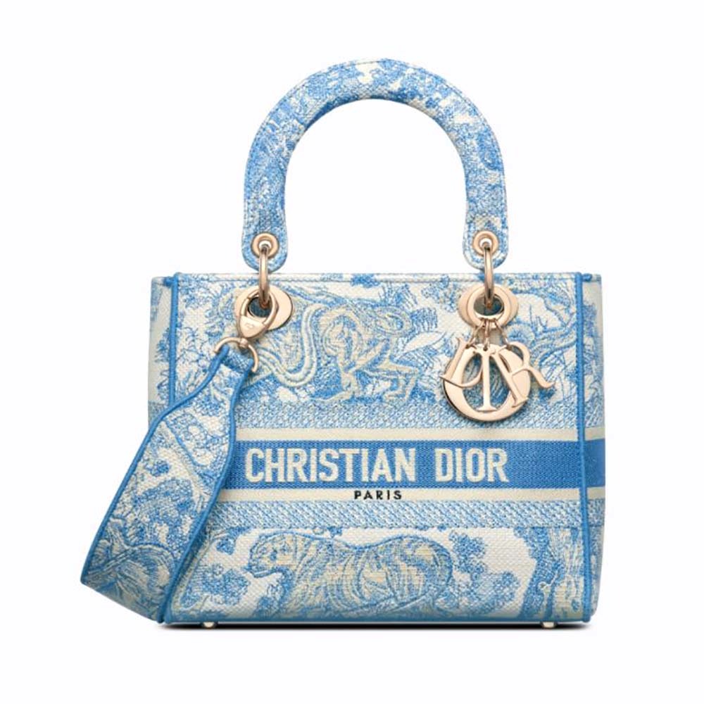 TÚI Dior Women Medium Lady D-lite Bag Cornflower Blue Toile DE Jouy Embroidery