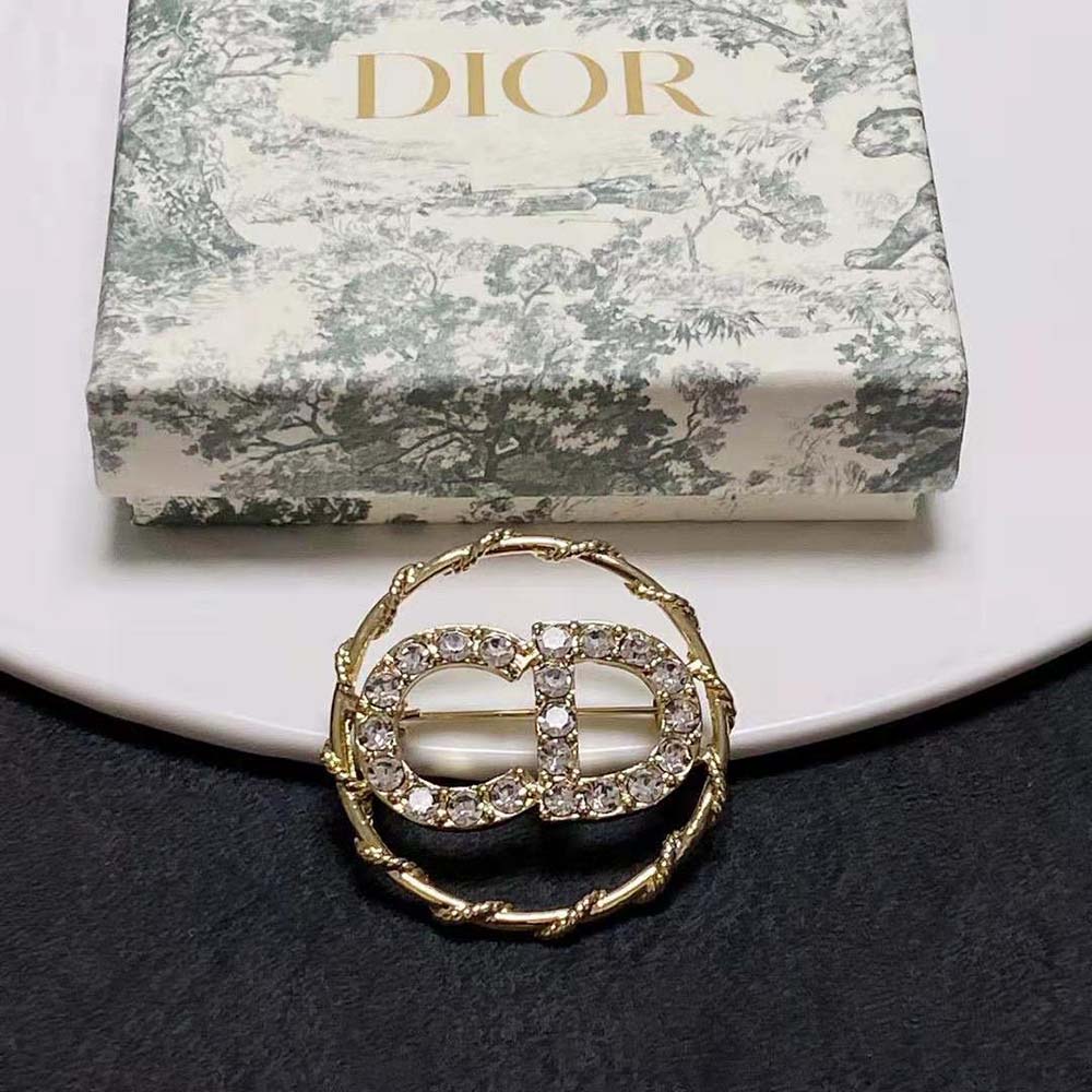 Cài áo Dior Clair D Lune Brooch Gold-Finish Metal and White Crystals