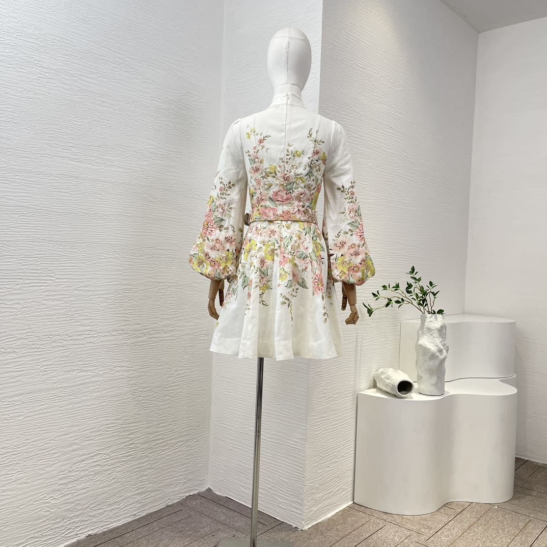 VÁY ZIMMERMANN White Floral Print Mini Dress with Belt High Classy