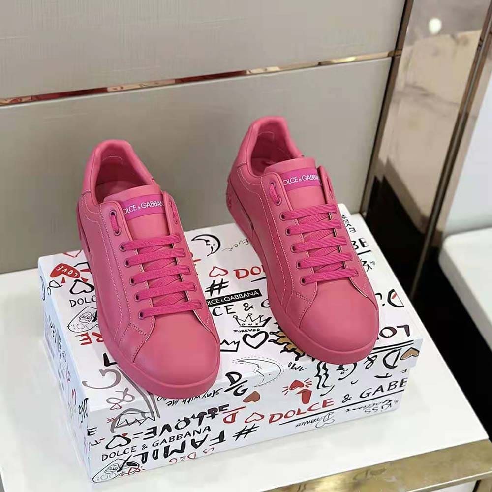 GIÀY Dolce Gabbana D&G Women Calfskin Portofino Sneakers-Rose