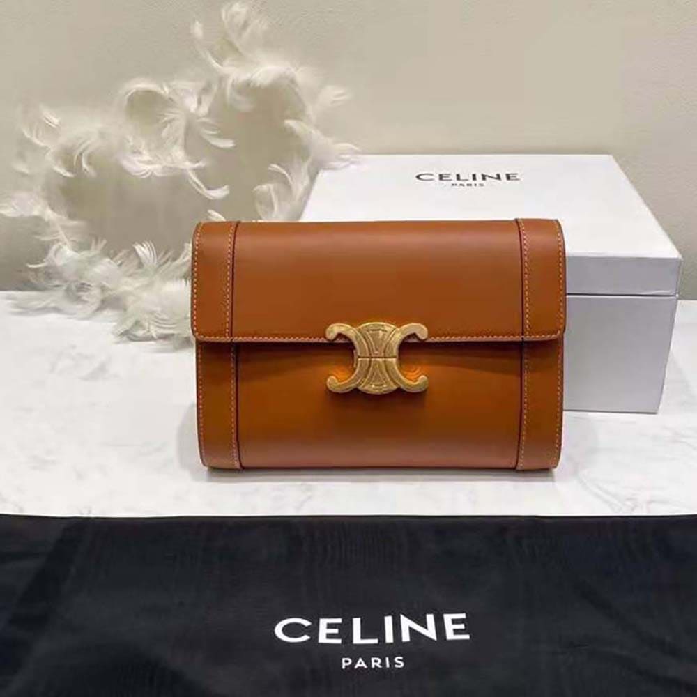 TÚI Celine Women Strap Bag Triomphe in Natural Calfskin-Brown