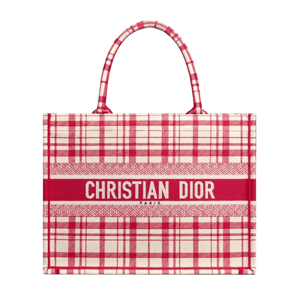 TÚI Dior Women Small Dior Book Tote Raspberry Check’n’Dior Embroidery