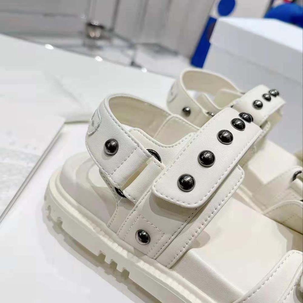 DÉP SANDALS Dior Women Dioract Sandal White Lambskin and Silver-Finish Rivets