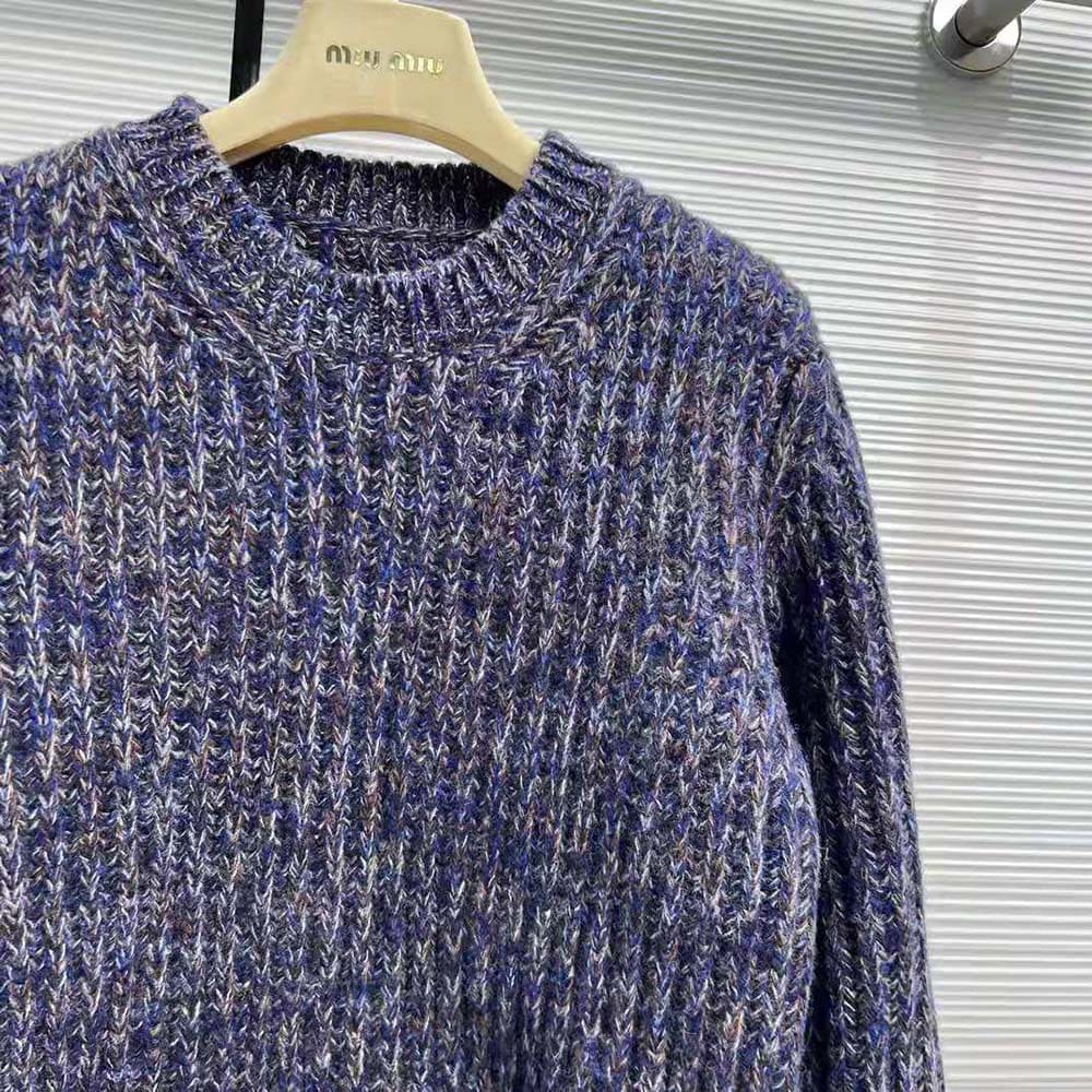 ÁO Miu Miu Women Wool Sweater with Knit Logo Patch-Blue