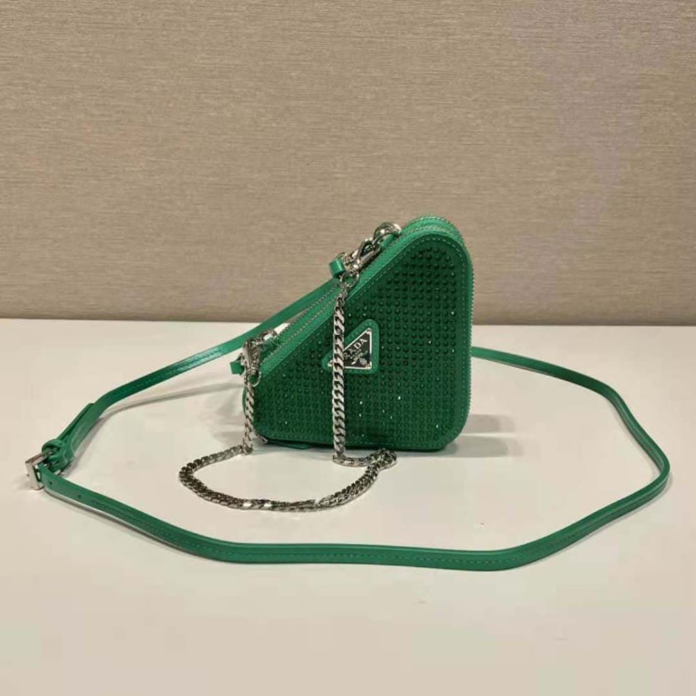 TÚI Prada Women Embellished Satin and Leather Mini-Pouch-Green