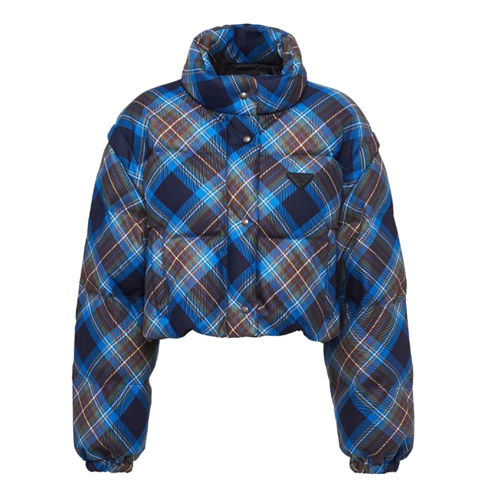 ÁO Prada Women Cropped Plaid Puffer Jacket-BlueSS2022
