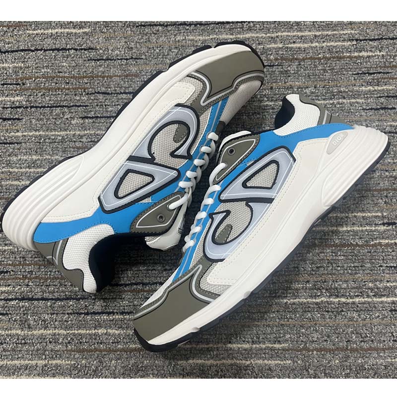 GIÀY DIOR Unisex CD Shoes B30 Low-Top Sneaker Light Blue Mesh Gray Blue Technical Fabric