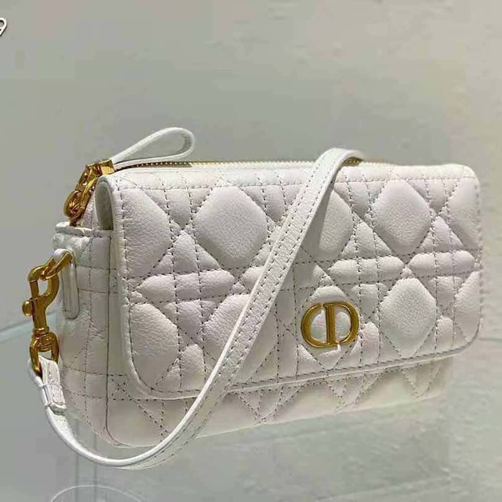 TÚI Dior Women Caro Pouch with Chain Latte Supple Cannage Calfskin