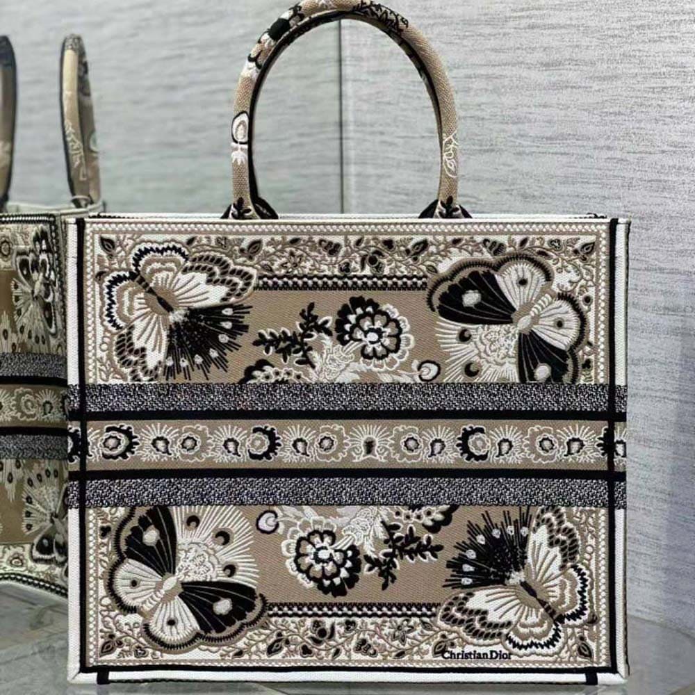 TÚI Dior Women Large Dior Book Tote Beige Multicolor Butterfly Bandana Embroidery