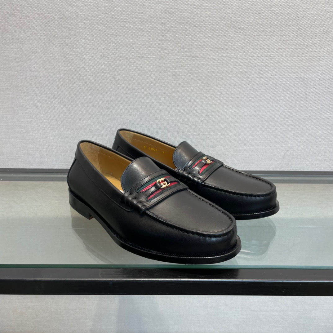 GIÀY GUCCI GG LEATHER  LOGO LOAFER SHOES