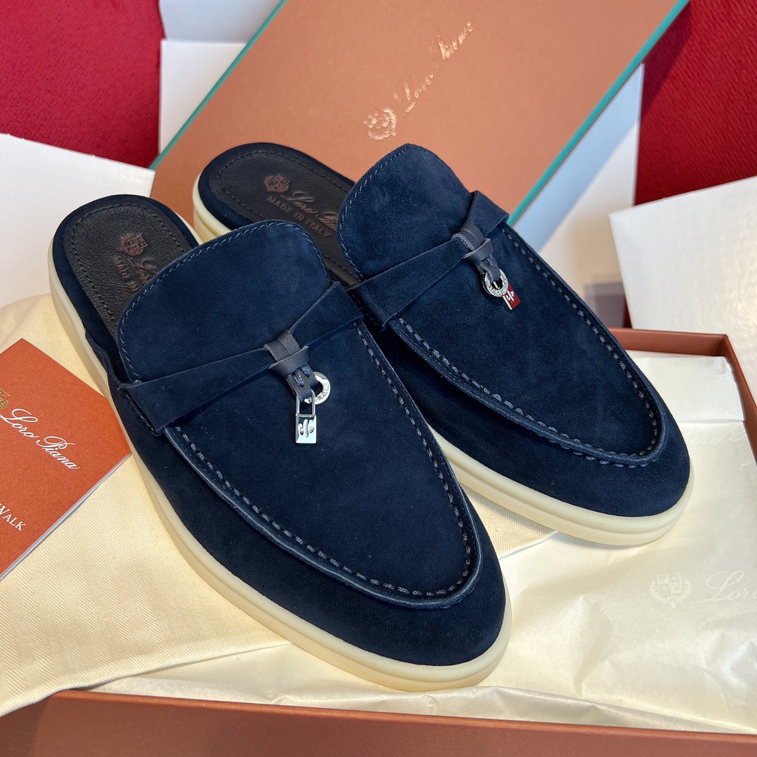 GIÀY LORO PIANA SLIDER BLUE SUEDE LEATHER