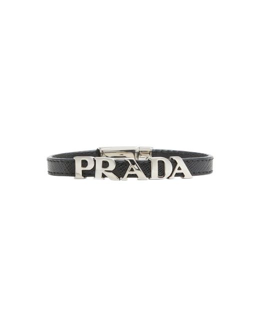 Prada Black Saffiano Logo Bracelet