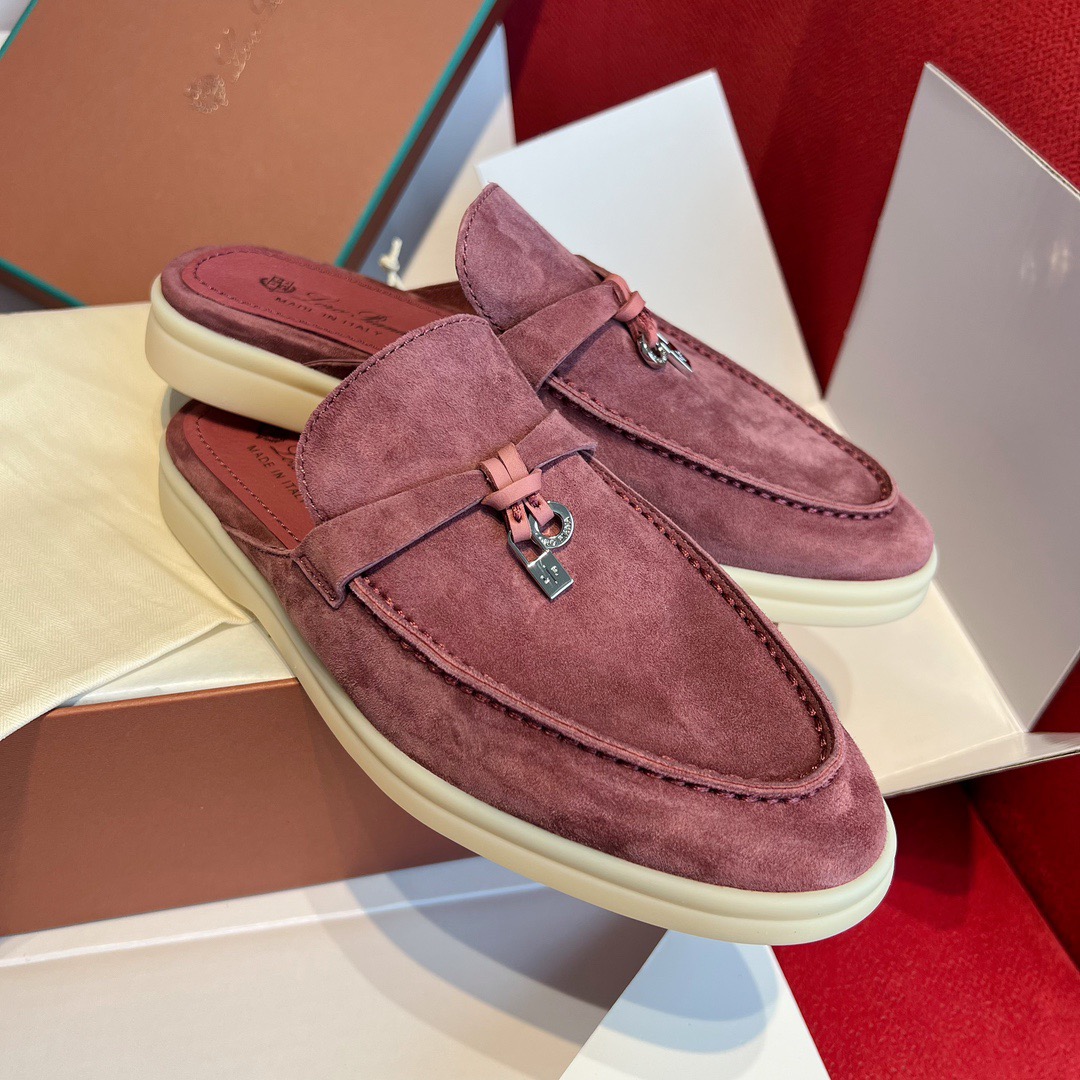 GIÀY LORO PIANA SLIDER BURGUNDY SUEDE LEATHER