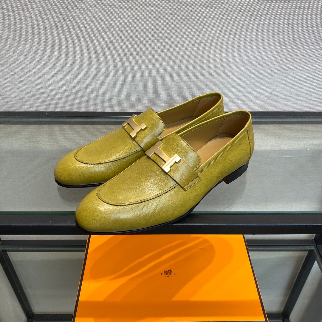 GIÀY HERMES LEATHER GREEN LOAFER SHOES