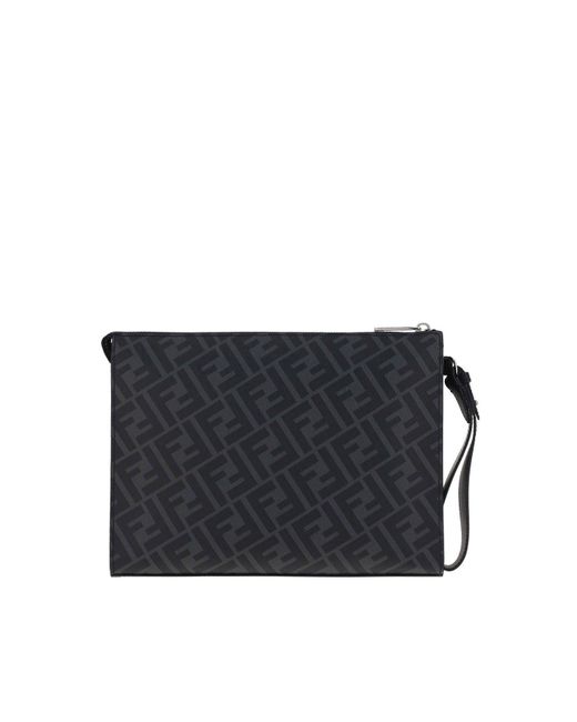 TÚI FENDI FF Gray Motif Flat Pouch Bag