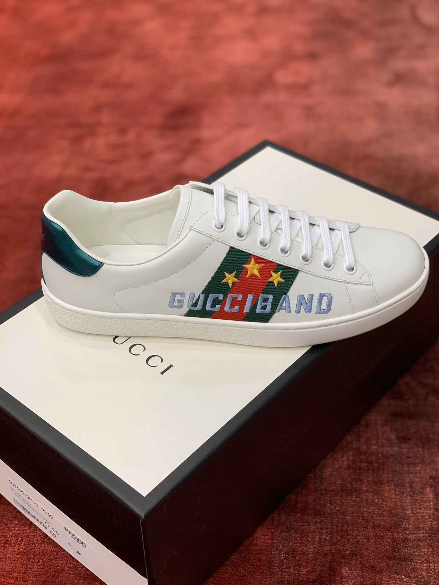 GIÀY GUCCI Leather Ace Sneakers Gucci Band Star White