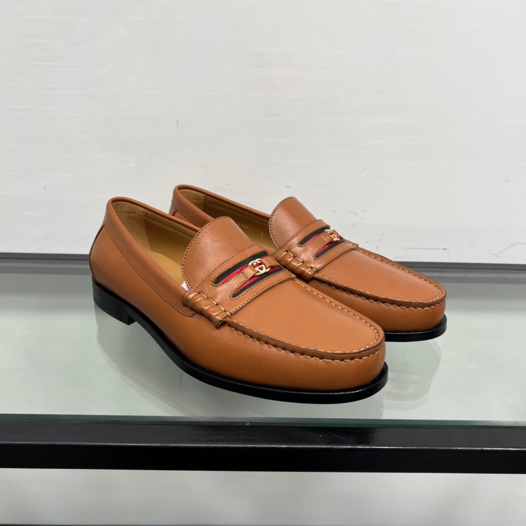 GIÀY GUCCI GG LEATHER  LOGO LOAFER SHOES