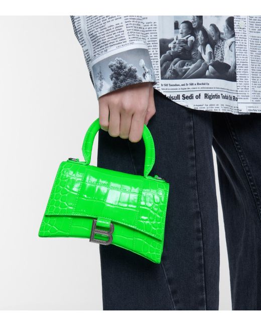 TÚI BALENCIAGA Hourglass XS croc-embossed leather shoulder bag