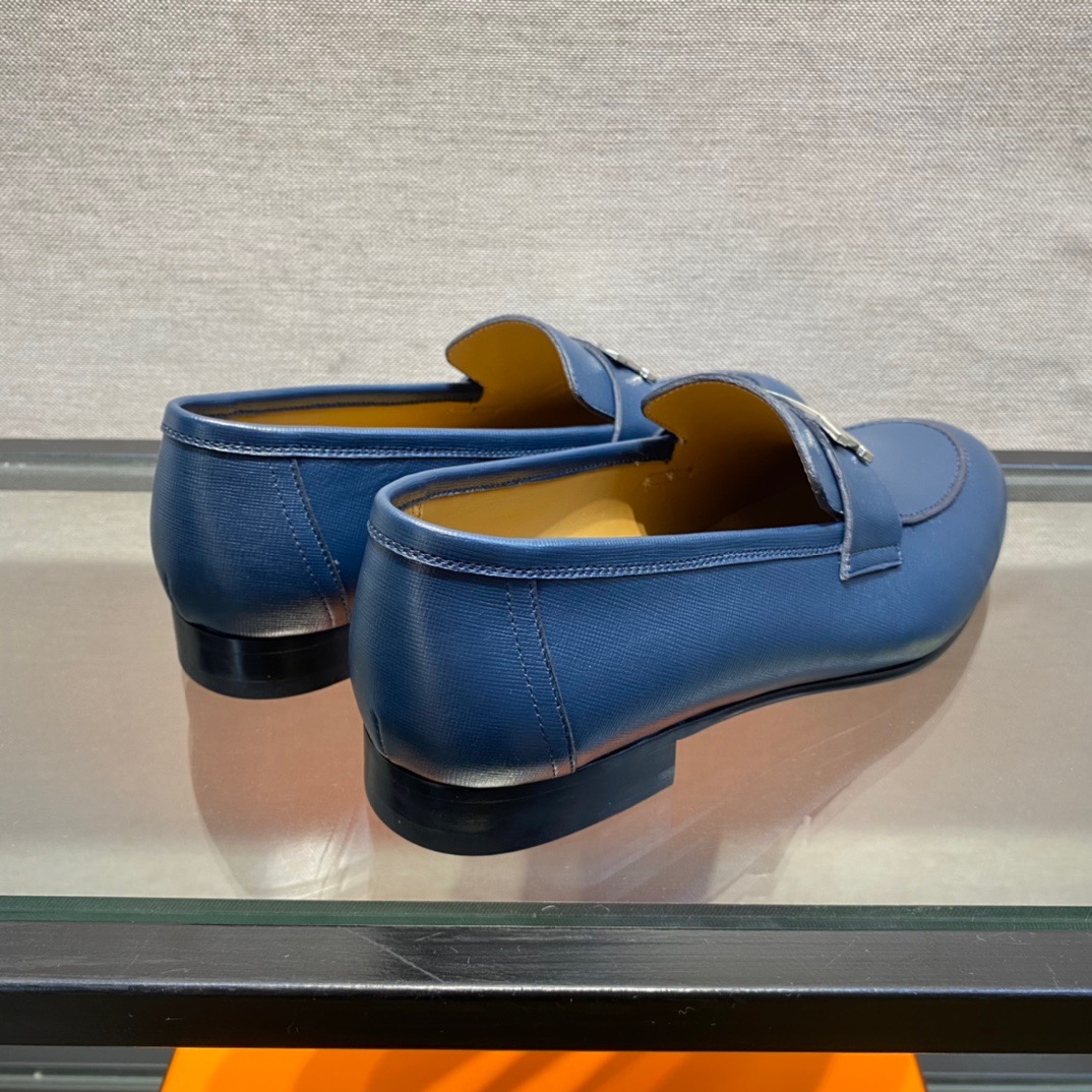 GIÀY HERMES LEATHER BLUE LOAFER SHOES