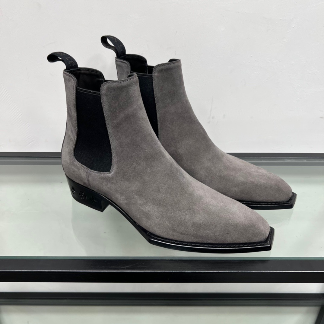 GIÀY LOUIS VUITTON GREY SUEDE LEATHER BOOTS SHOES