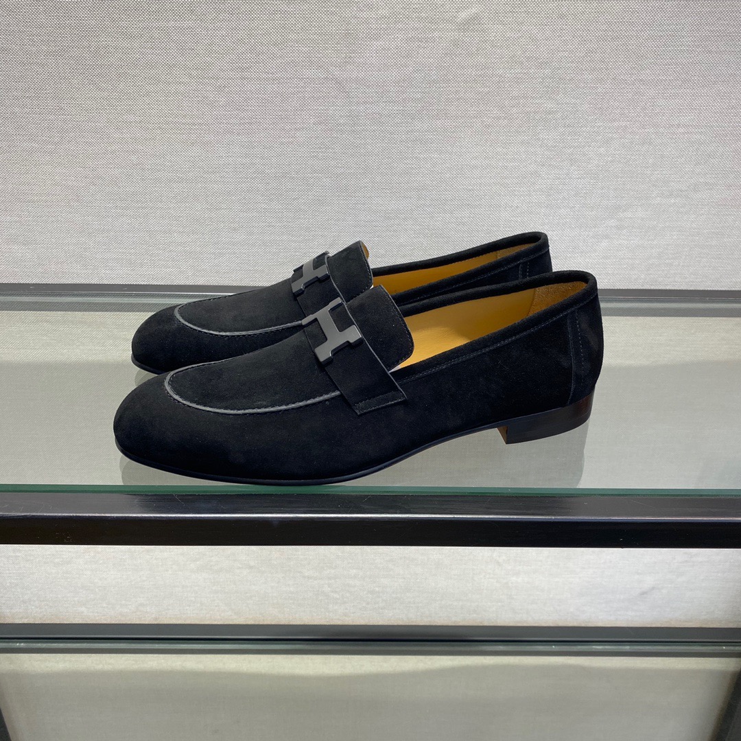 GIÀY HERMES SUEDE LEATHER BLACK LOAFER SHOES